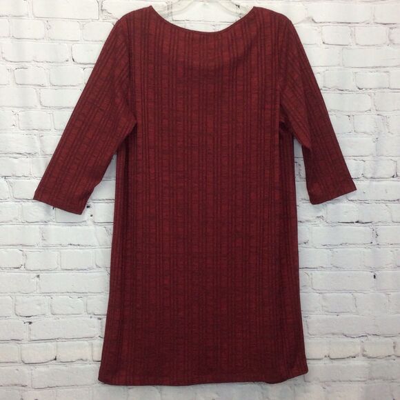 Chico's Tunic Dress Women's Size 2 (M/12) Red Ribbed Key Hole Neck 3/4 Sleeves - Picture 10 of 11